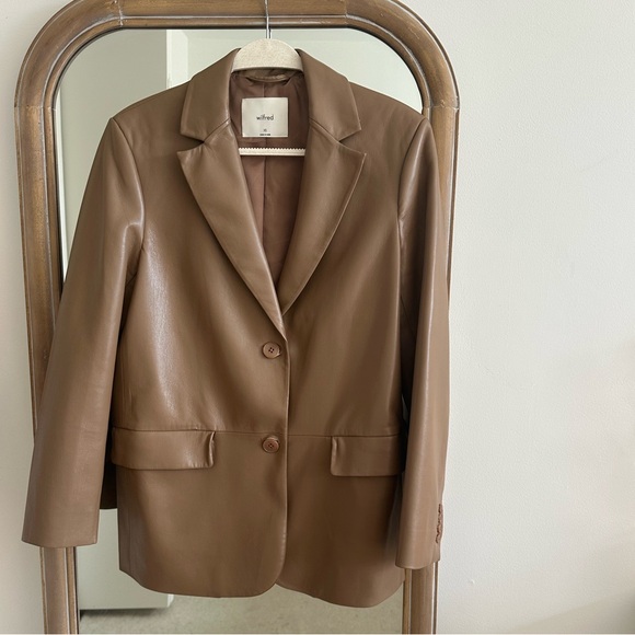 Aritzia Wilfred Memories Blazer - Vegan Leather - Constant Camel - XS- NWOT - Picture 2 of 9